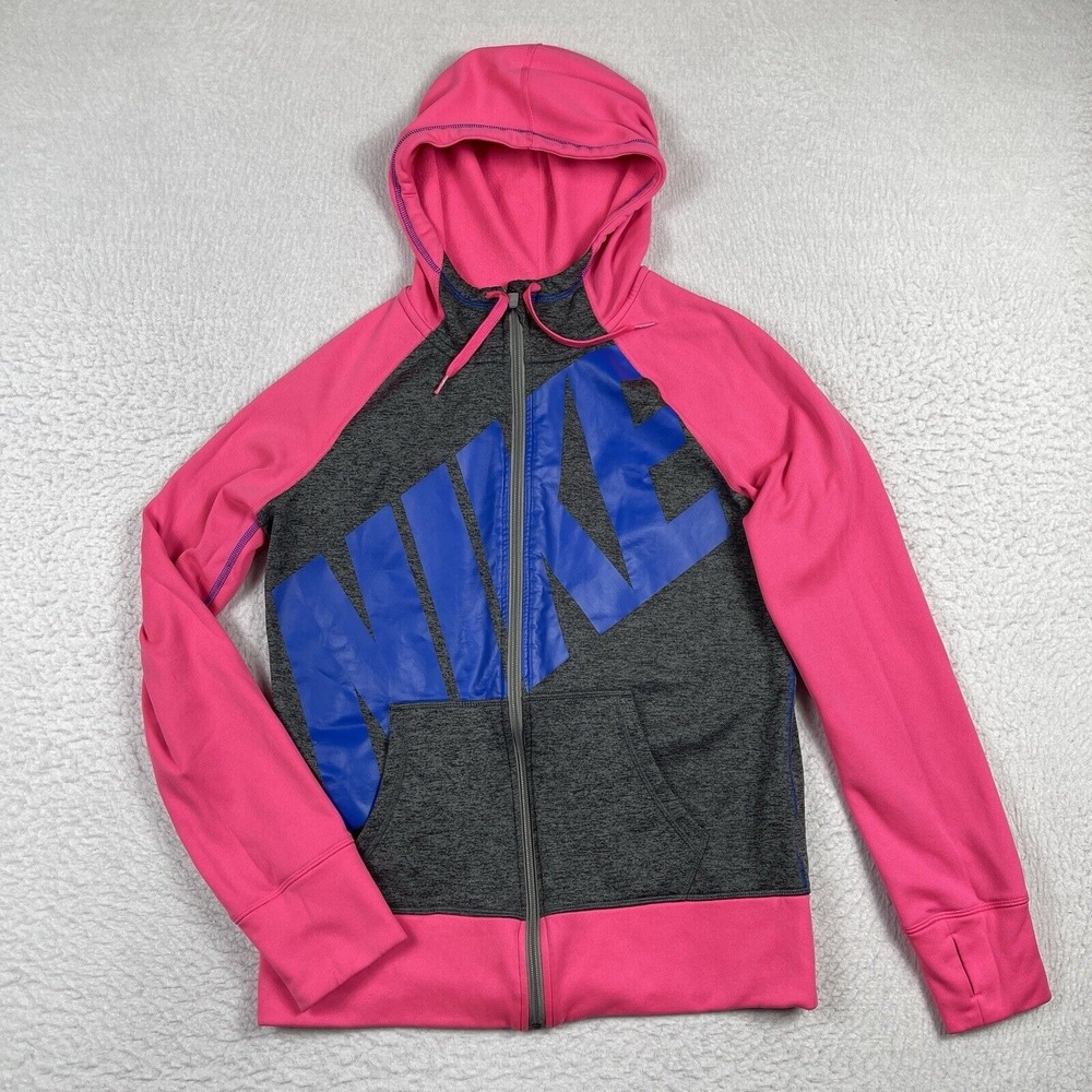 Nike Sweatshirt Womens Medium Pink Gray Therma Hoodie Gym Casual Activewear